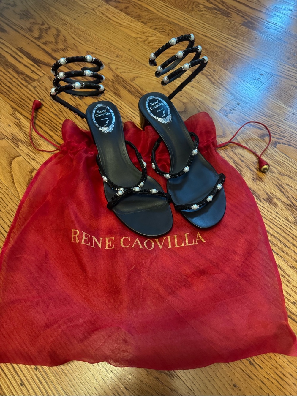 René Caovilla Crystal Pearl Spiral Sandals EU 39.5